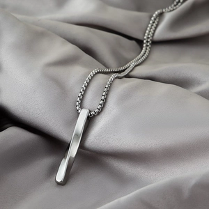 Hip Hop Titanium Steel Twist Bar Pendant Necklace Minimalist Silver Alloy Long Stick Necklace Geometric Streetwear Jewelry For Men Women Unisex