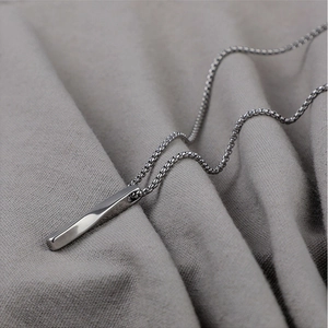 Polished silver titanium steel rectangular pendant necklace with a sleek box chain