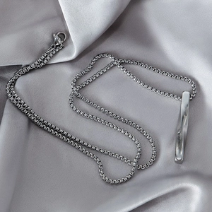 Hip hop street style twisted geometric pendant necklace with silver box chain on silk