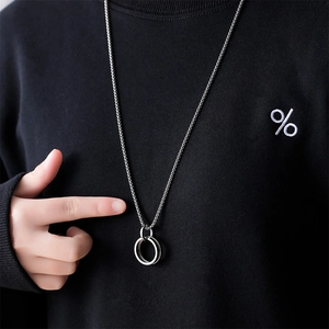 Interlocking Double Ring Pendant Necklace Stainless Steel Titanium Steel Box Chain For Men Women Minimalist Geometric Jewelry