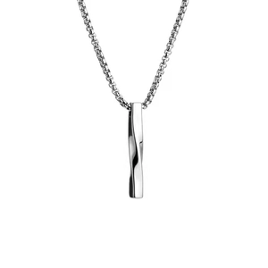 Modern hip hop style silver twist bar pendant necklace with sleek box chain