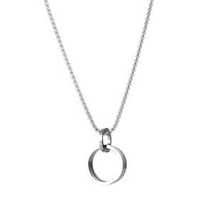 Polished titanium steel double circle pendant necklace with box chain for men and women