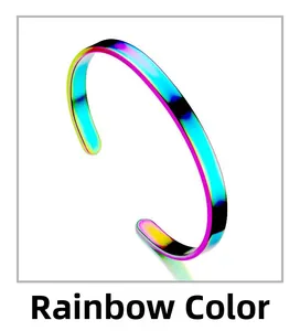Modern rainbow C-shaped open cuff bracelet in titanium steel with a vibrant gradient finish