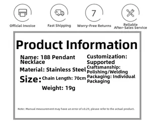 Spécifications détaillées du collier pendentif 188 en acier inoxydable de 70 cm de long