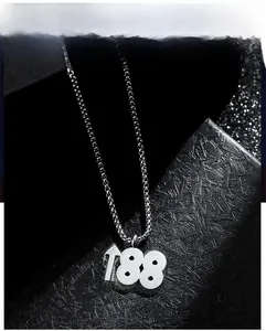 Détail du pendentif numéro 188 en argent mat sur une fine chaîne en acier titane