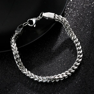 Men's silver wheat chain bracelet in polished stainless steel with lobster clasp
