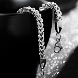 Polished silver titanium steel chain bracelet with franco weave and lobster clasp