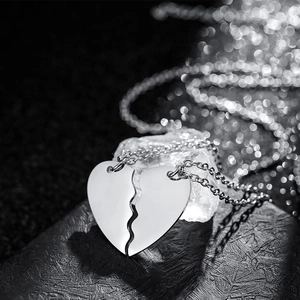 Polished stainless steel puzzle heart pendant necklaces for couples with mirror finish