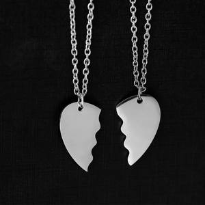 Polished stainless steel heart puzzle necklace for couples with silver mirror finish pendants