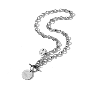 Collier à grosse chaîne en acier inoxydable argenté avec pendentifs gravés de lettres