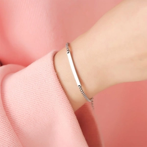 Polished titanium steel bar bracelet for couples on a minimalist chain link