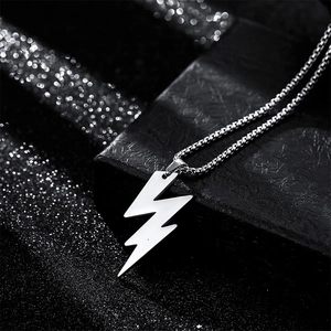 Edelstahl Blitz Anhänger Halskette Minimalistische Hip Hop Streetwear Schmuck Silber Box Kette Für Herren Damen Punk Stil