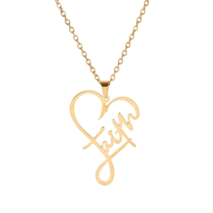 Elegant gold heart pendant necklace featuring artistic faith engraving on cross chain