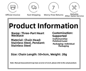 Spécifications du collier cœur puzzle en acier inoxydable, longueur 50+5cm et poids de 20g