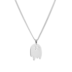 Stainless Steel Cute Ghost Pendant Necklace Halloween Gothic Street Style Hollow Jewelry For Men Women Daily Party Necklace