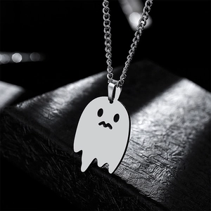 Ghost pendant necklace in stainless steel with a polished finish for Halloween style