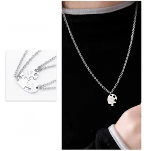 Collier puzzle en forme de cœur trois pièces en acier inoxydable pour sœur et maman