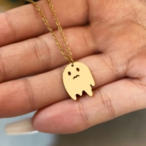 Minimalist gold ghost pendant necklace with cute cartoon design and fine chain