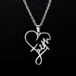 Stainless Steel Faith Script Heart Pendant Necklace For Women Men Hollow Heart Design Clavicle Chain Everyday Jewelry Gift