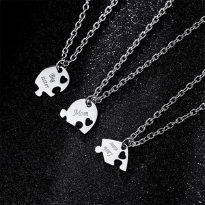 Collier Pendentif Coeur Puzzle en Acier Inoxydable pour Mère Fille Grande Petite Soeur Bijoux de Famille Personnalisés