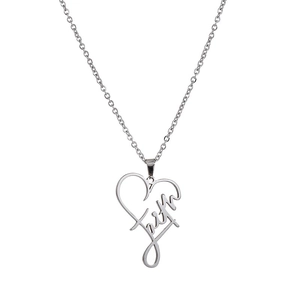 Minimalist silver stainless steel heart necklace featuring an artistic faith letter pendant