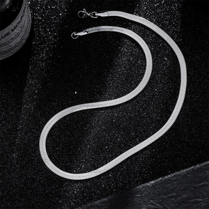 Sleek silver titanium steel flat snake bone chain necklace with lobster clasp closure