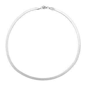 Minimalist silver titanium steel herringbone chain necklace with secure lobster clasp