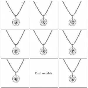 Stainless Steel Hollow Circle Heart Initial Letter Pendant Necklace Personalized A-Z Long Box Chain Sweater Jewelry For Unisex