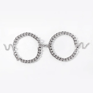 Polished Titanium Steel Curb Chain Magnetic Attraction Bracelets For Couples Matching Jewelry With Round Charm For Women Men Gift