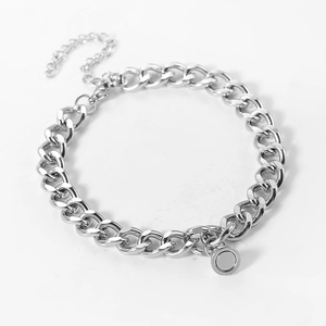 Matching magnetic Cuban chain bracelets for couples in polished stainless steel with circular charms