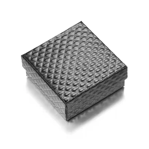 Elegant black square jewelry gift box with textured diamond pattern and lid for rings