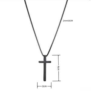 Collier minimaliste en acier inoxydable noir mat avec pendentif croix pour hommes