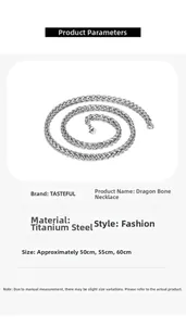 Graphique détaillé du collier chaîne de quille en acier titane argenté avec longueurs