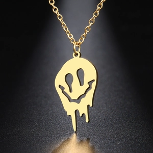 Gothik Schmelzendes Smiley-Gesicht Anhänger Halskette Für Damen Herren Gold Silber Edelstahl Punk Streetwear Schmuck Geschenk