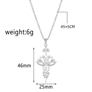 Pendentif fleur de lotus en acier inoxydable avec un design géométrique unalome