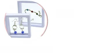 Detail view of crystal earrings and bracelet displayed in a white PE film floating jewelry box