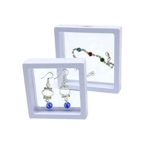 White PE film floating display box set for jewelry storage with transparent suspension frame