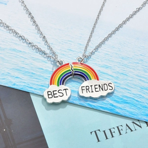 Collier Pendentif Arc-en-Ciel Best Friends pour Femmes Hommes Bijoux Amitié Alliage Émail Nuage Collier