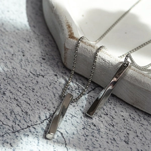 Polished silver stainless steel spiral twist bar pendant necklaces for couples and men
