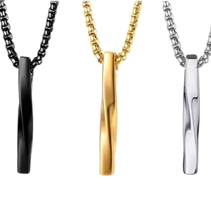 Minimalist spiral geometric pendant necklaces in black, gold, and silver stainless steel