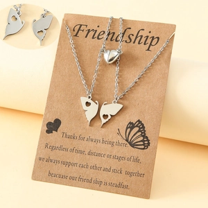 Parure de Colliers Papillon Cœur Magnétique en Acier Inoxydable pour Meilleurs Amis Couples Pendentif Papillon Bijoux Cadeau