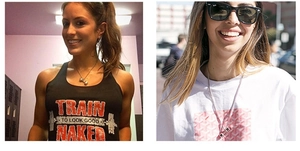 Dual view of gold and silver dumbbell necklaces on male models in gym and outdoor settings