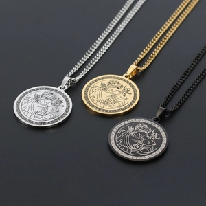 Titanium steel Artemis goddess pendant necklaces in silver, gold, and black finishes
