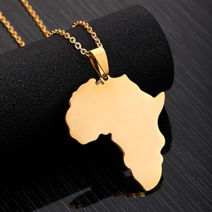 Gold-plated stainless steel Africa map pendant necklace with a polished finish and thin chain