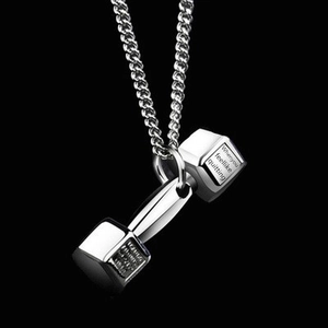 Polished dumbbell pendant necklace with inspirational engraving on high-quality steel