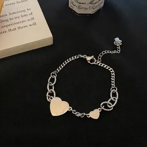 Titanium Steel Heart Pendant Bracelet For Women Silver Patchwork Cuban Chain Minimalist Hip Hop Sweet Cool Jewelry Accessories