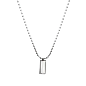 Collier minimaliste avec pendentif rectangle argenté et chaîne serpent pour hommes et femmes