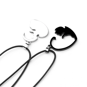 Titanium steel cat puzzle pendant necklace for couples in silver and black finish