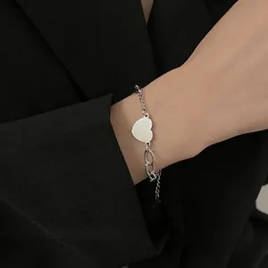 Minimalist silver titanium steel heart bracelet with asymmetric mixed chain links
