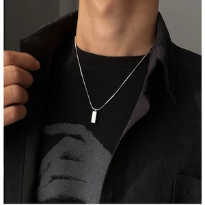 Collier Pendentif Barre Rectangulaire en Acier Titane Minimaliste Chaîne Serpent Polie Pour Hommes Femmes Bijoux de Mode Hip Hop